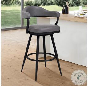Amador Vintage Gray Faux Leather And Black Powder Coated 30" Bar Stool