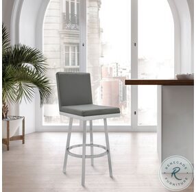 Rochester Gray Faux Leather And Brushed Stainless Steel Swivel Bar Stool