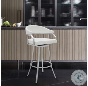 Palmdale White Faux Leather And Brushed Stainless Steel Swivel Counter Height Stool