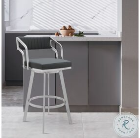 Scranton Slate Gray Faux Leather And Brushed Stainless Steel Swivel Counter Height Stool