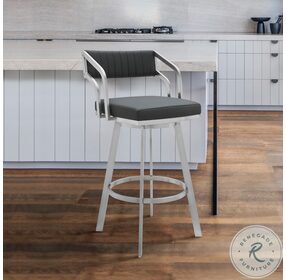 Scranton Slate Gray Faux Leather And Brushed Stainless Steel Swivel Bar Stool