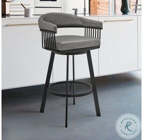 Bronson Gray Faux Leather And Black Swivel 30" Bar Stool