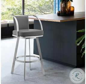 Sandringham Gray Faux Leather And Brushed Stainless Steel Swivel 26" Counter Height Stool