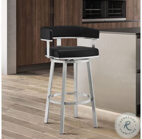 Cohen Black Faux Leather And Brushed Stainless Steel Swivel 30" Bar Stool
