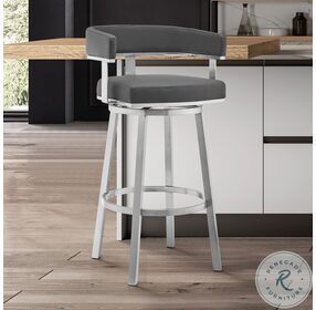 Cohen Gray Faux Leather And Brushed Stainless Steel Swivel 26" Counter Height Stool