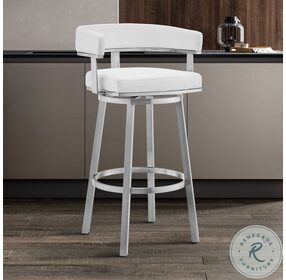 Cohen White Faux Leather And Brushed Stainless Steel Swivel 30" Bar Stool