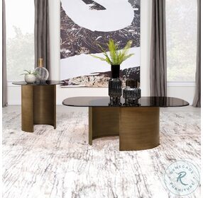 Morena Tempered Glass Top And Brushed Bronze Cocktail Table