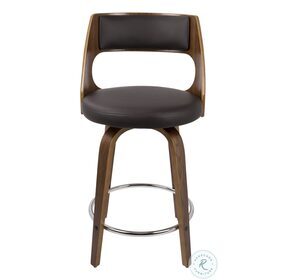 Cecina Walnut And Brown Faux Leather Swivel 24'' Counter Height Stool Set Of 2