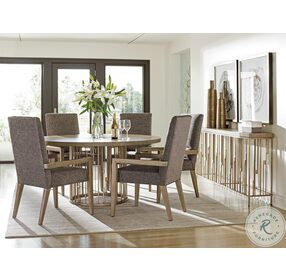 Shadow Play Taupe Gray And Burnished Silver Leaf Rendezvous Round Metal Dining Table