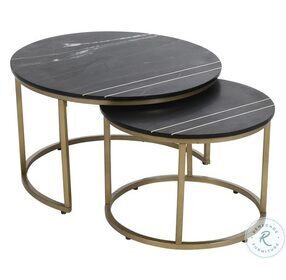 Erick Kyle Black And Gold Round Nesting Marble Occasional Table Set