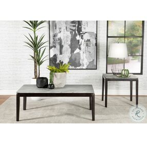 Mozzi Faux Grey Marble And Black End Table