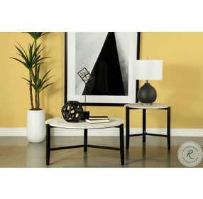 Tandi Faux White Marble And Black End Table