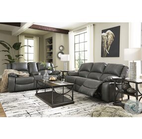 Calderwell Gray Double Reclining Power Loveseat with Console