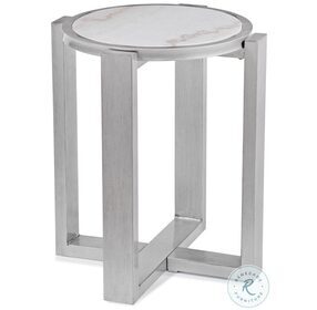 Hessie Silver And White Marble Top Round Accent Table