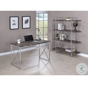 Grimma Rustic Gray Herringbone and Chrome Writing Desk