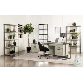 Loomis Whitewashed Grey And Gunmetal 4 Drawer Rectangular Office Desk