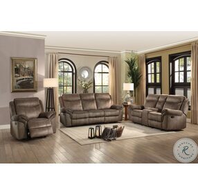 Aram Brown Double Glider Reclining Console Loveseat