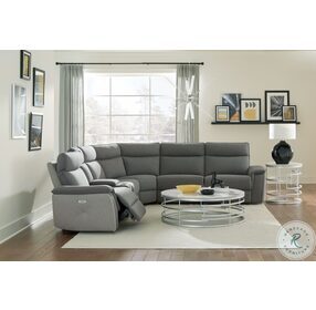 Maroni Two Tone Dark Gray Double Power Reclining Center Console Loveseat With Power Headrests