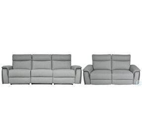 Maroni Light Gray Double Power Reclining Sofa With Power Headrests