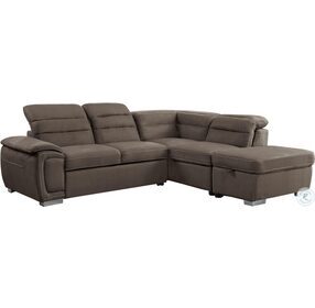 Platina Chocolate 3 Piece With Pull Out Bed And Storage Ottoman RAF Sectional