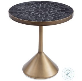 Marirose Brass And Black Marble Top Round Accent Table