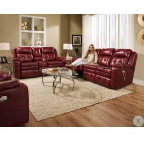 Inspire Red Leather Double Power Reclining Sofa with Power Headrest