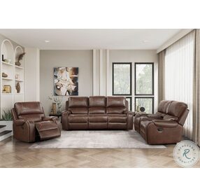 Newnan Brown Double Reclining Sofa with Center Drop-Down Cup Holders