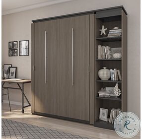 Orion Bark Gray And Graphite 78" Full Murphy Bed With Narrow Shelving Unit