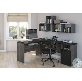 Norma Black And Bark Gray 71" L Shaped Desk