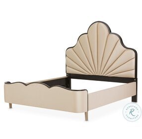 Malibu Crest Dark Espresso And Porcelain King Upholstered Scalloped Panel Bed