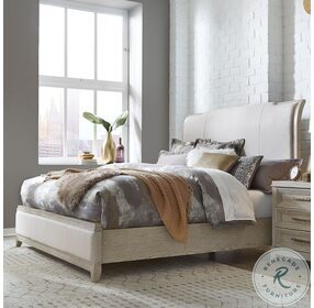 Belmar Washed Taupe And Silver Champagne Upholstered Sleigh Bedroom Set