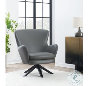 Lionel Gideon Gray Leather Swivel Accent Chair