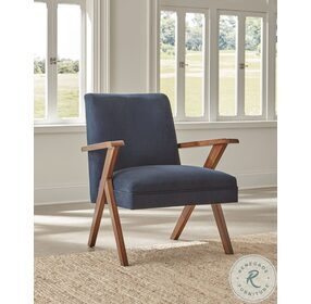 Cheryl Dark Blue And Walnut Accent Chair