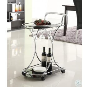910001 Chrome and Black Glass Serving Cart