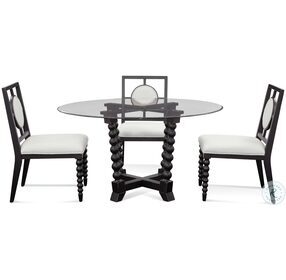 Susanna Antique Black Glass Top Round Dining Table