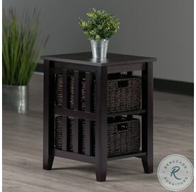 Morris Espresso Side Table with 2 Foldable Baskets