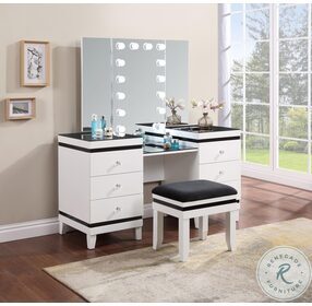 Talei White And Black Vanity Set With Hollywood Lighting