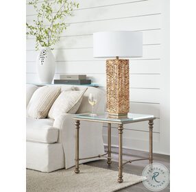 Laguna Textured Brass Bluff Metal And Glass End Table by Barclay Butera