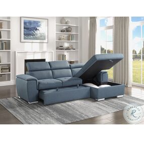 Berel Blue RAF Chaise Sectional With Adjustable Headrest And Hidden Storage