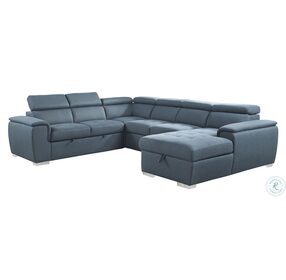 Berel Blue Sectional With Adjustable Headrests