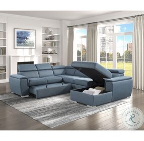 Berel Blue Sectional With Adjustable Headrests