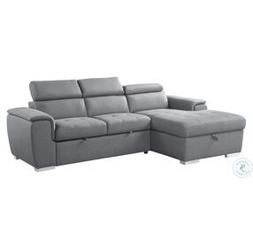 Berel Gray RAF Sectional With Pull Out Bed And Adjustable Headrests