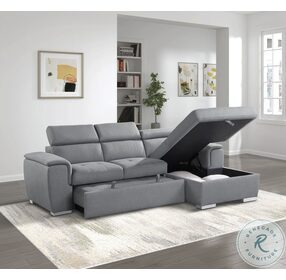 Berel Gray RAF Sectional With Pull Out Bed And Adjustable Headrests