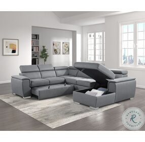 Berel Gray Sectional With Adjustable Headrests