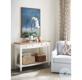 Laguna Linen White Temple bow front Console Table by Barclay Butera