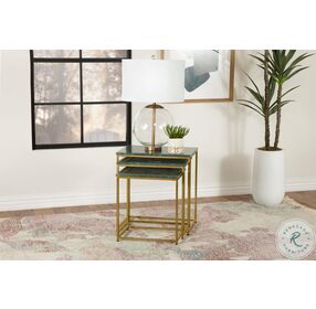 Caine Green And Antique Gold 3 Piece Nesting Table