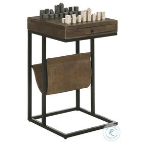Chessie Tobacco And Black Side Table With Checkers Board