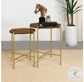 Malka Dark Brown And Gold 2 Piece Nesting Table