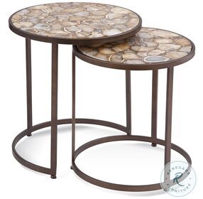 Abner Agate And Bronze Round Bunching Accent Table Set of 2