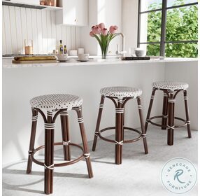 Tobias Brown And White Rattan Counter Height Stool